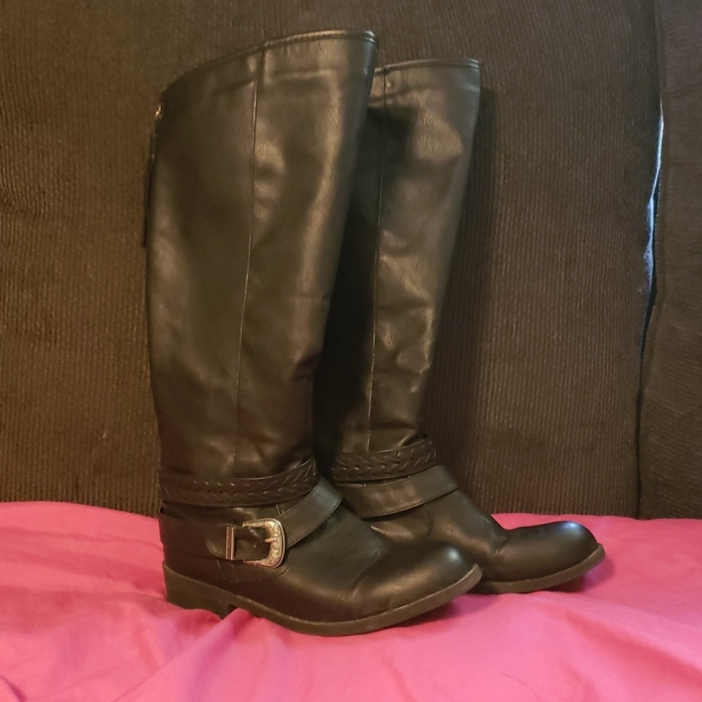 Black Leather Knee High Boots